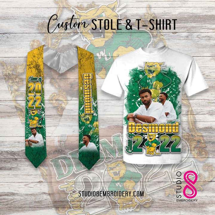 Custom Graduation Stole, Cap Topper and Matching T-Shirt