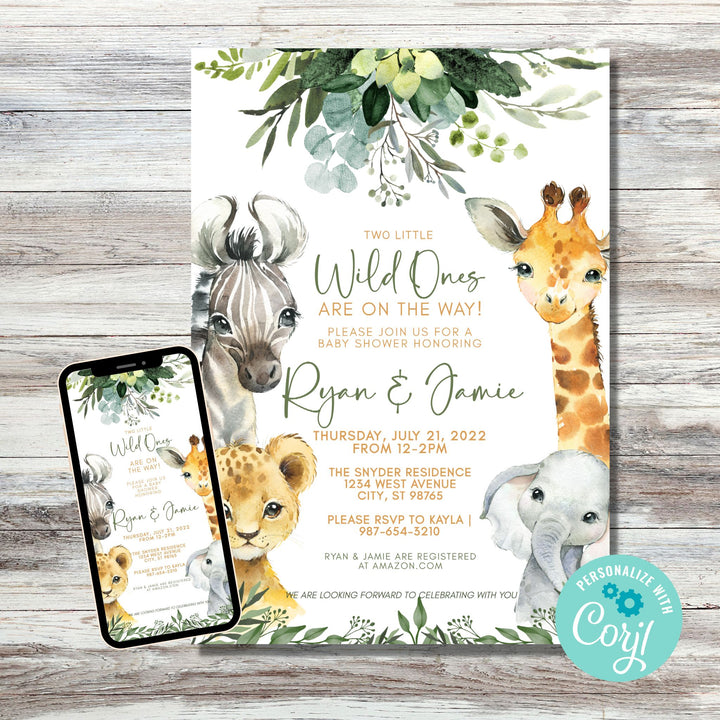 Safari Animal Baby Shower Invitation | Wild one invite | Jungle baby shower Invitation | Zoo Animal Baby Shower Invitation.