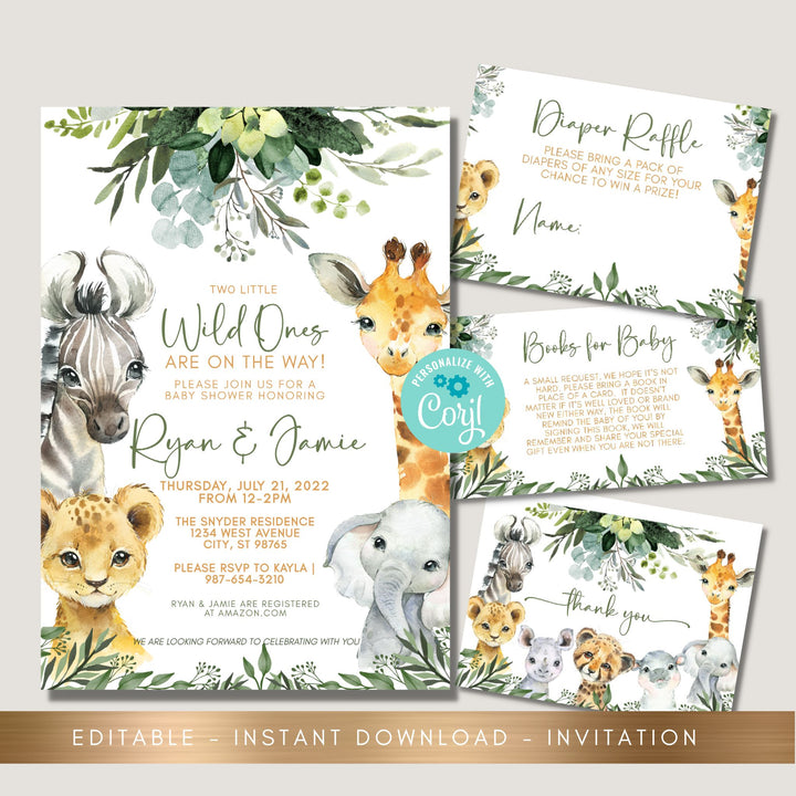 Safari Animal Baby Shower Invitation | Wild one invite | Jungle baby shower Invitation | Zoo Animal Baby Shower Invitation.