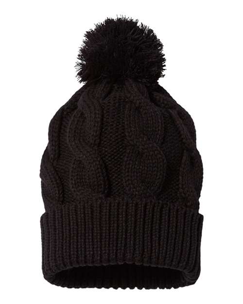 Custom Cable Knit Pom Pom Beanie