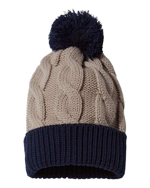 Custom Cable Knit Pom Pom Beanie