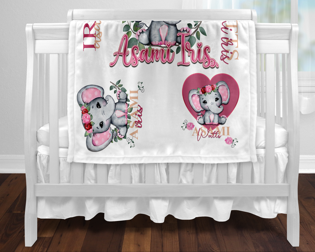 Custom Birth Stat Monogram Blanket (Elephant)