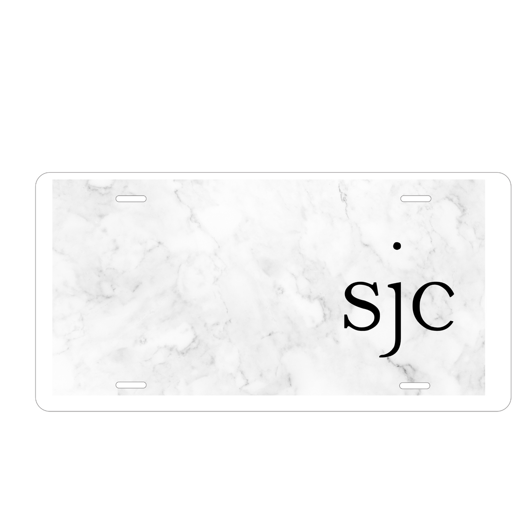 Minimalist Monogram Custom License Plate - Marble
