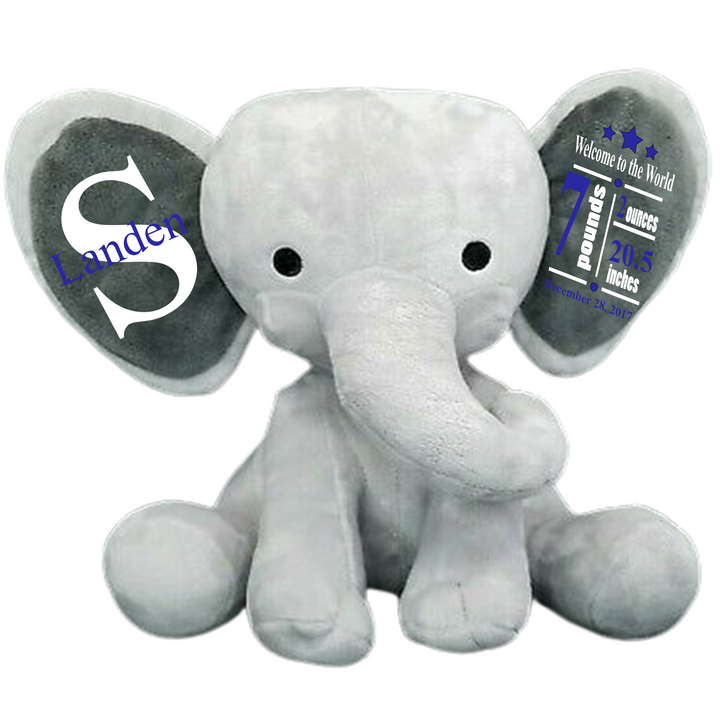 Custom Birth Stat Elephant Stuffed Animal - Stars