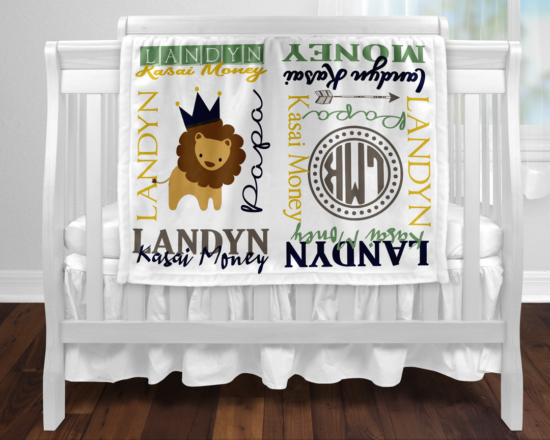 Custom Birth Stat Monogram Blanket (Lion)