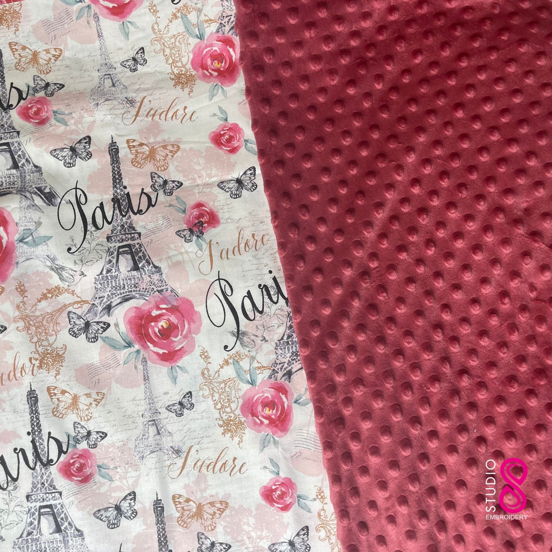 Spring in Paris Themed Personalized Minky Baby Blanket