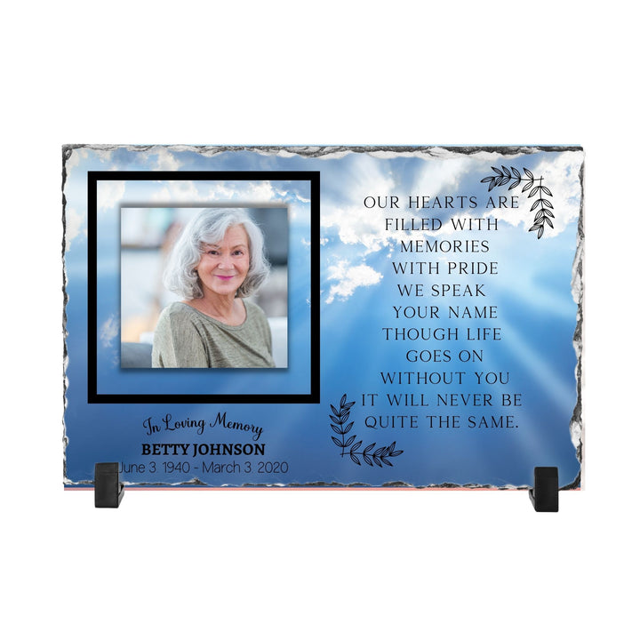 Custom Memorial Stone Plaque | Our Hearts are Filled with Memories (Clouds)