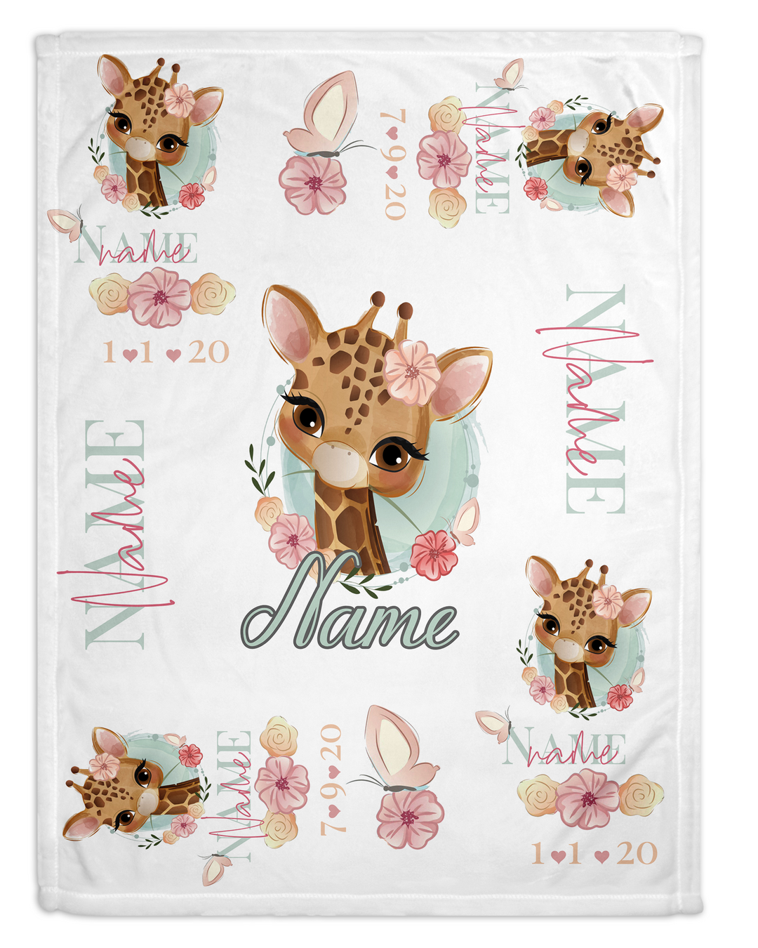 Custom Birth Date Baby Girl Blanket (Sweet Giraffe)