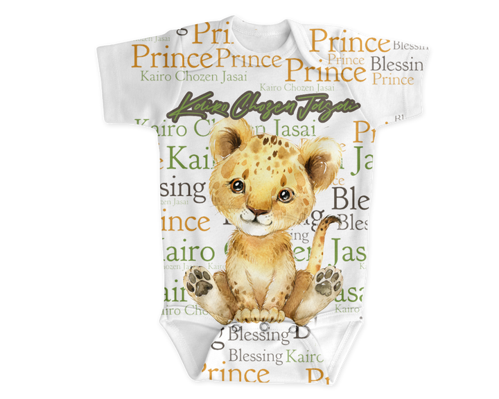 Custom Word Art Safari Themed Burp Cloth and Onesie (Baby Lion)